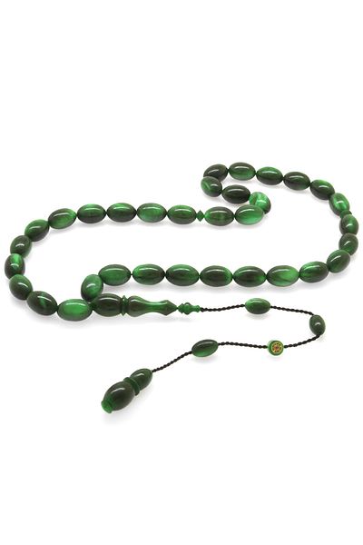 Tesbihane Systemed Barley Cut Pearlescent Green-Black Double Color Colorful Catalin Rosary
