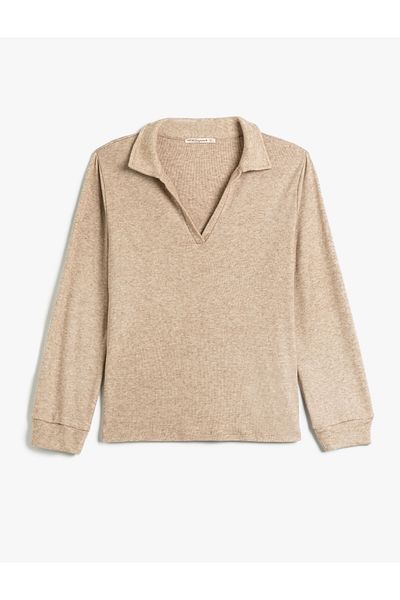 Koton Πιτζάμα Top Polo Λαιμόκοψη με μαλακή υφή, μακρύ μανίκι