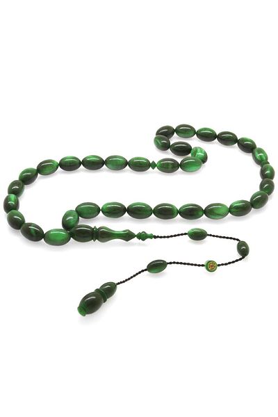 Tesbihane Systemed Barley Cut Pearlescent Green-Black Double Color Colorful Catalin Rosary