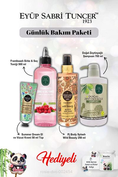 Eyüp Sabri Tuncer Daily Care Package Cream, Body Spray, Shampoo, Tonic and Rosie Gift