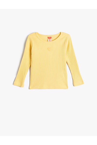 Koton Basic T-Shirt Long Sleeve Camisole Crew Neck Heart Embroidered