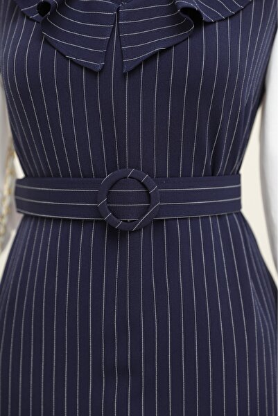 Modamorfo Φόρεμα Gilet με ριγέ ζώνη και βολάν στο λαιμό - Ναυτικό