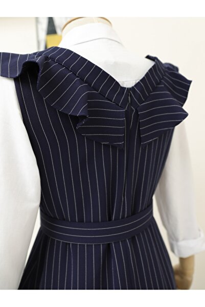 Modamorfo Φόρεμα Gilet με ριγέ ζώνη και βολάν στο λαιμό - Ναυτικό