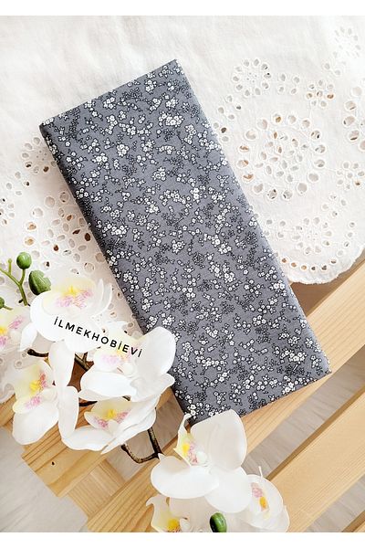 ilmekhobievi Gray Floral Patterned Poplin Fabric - Soft 100% Cotton 50X170Cm (1Pcs)
