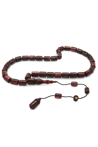 Tesbihane Systemed Capsule Cut Pearlescent Red-Black Moire Double Color Colorful Catalin Rosary