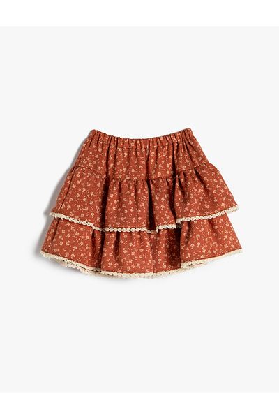 Koton Leopard Patterned Flounce Skirt with Elastic Waist