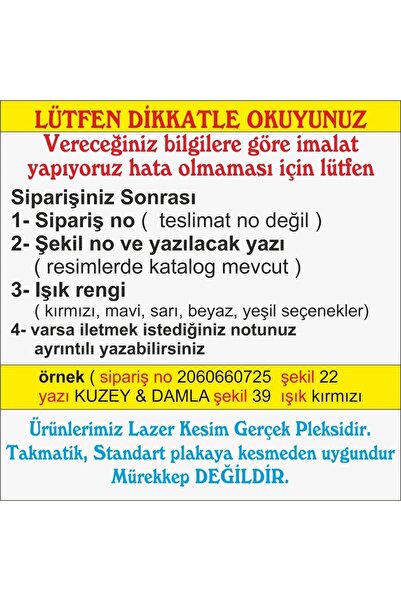 kuzutech 3 Boyutlu Led Işıklı Plakalık Gerçek Pleksi Lazer Kesim Yazı Alanı Ön Arka Için