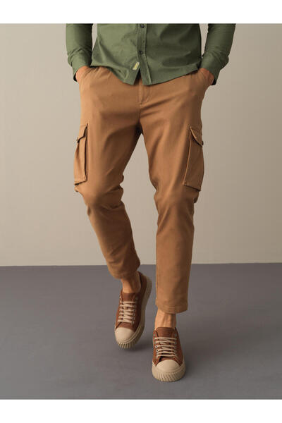 Xint Erkek Camel Pamuk Dokulu Kargo Cep Pantolon