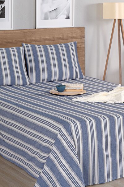 Eponj Home Navy Blue Soft Line Single Sport Striped Sheet and Pillowcase Set