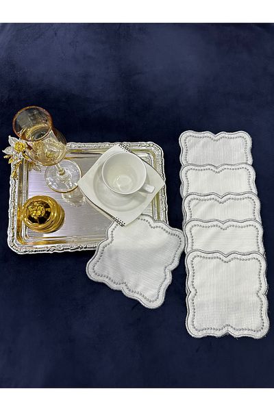 Home 6 Pieces of Embroidered Glazing Party Napkins - Presentation, Cocktail, Coffee Side and Coasters