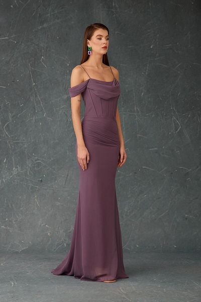 Carmen Rochie de seara lunga din sifon cu bretele lavanda