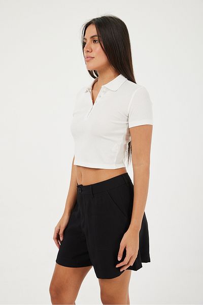 POODLE Women's Polo Neck Crop Basic T-Shirt
