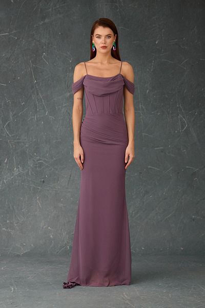 Carmen Rochie de seara lunga din sifon cu bretele lavanda