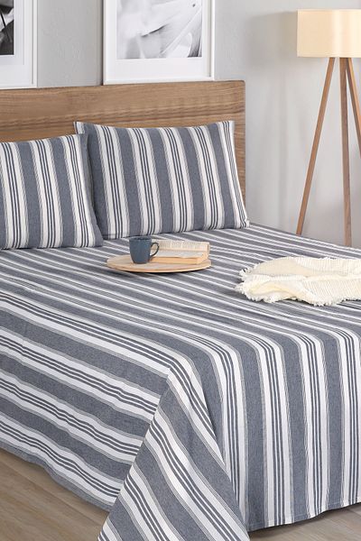 Eponj Home Single Soft Line Antracit - Set cearșaf și fețe de pernă cu dungi sport