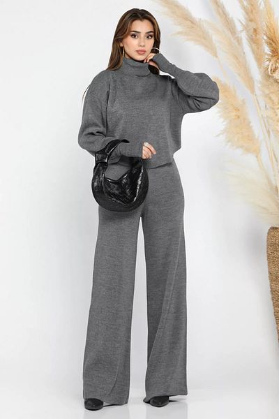 GÜLSELİ Anthracite Crop Sweater Trousers Knitwear Double Set