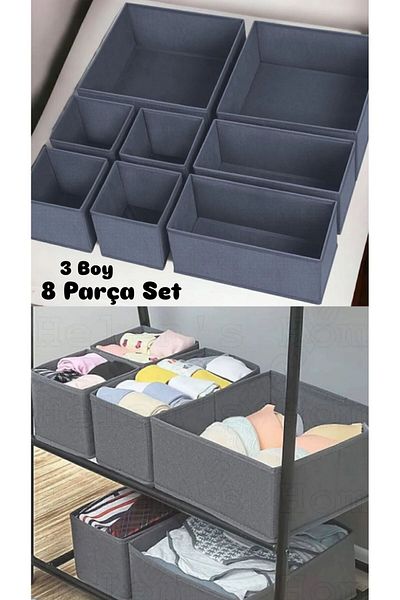 Bayev Coco Σετ 8 Συρταριών Organizer Organizer Σετ Anthracite - Sock Bra Wrap Fabric Box