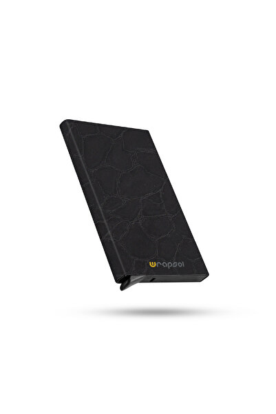 Wrapsol Μαύρη δερμάτινη - θήκη κάρτας αλουμινίου με μηχανισμό και προστασία RFID