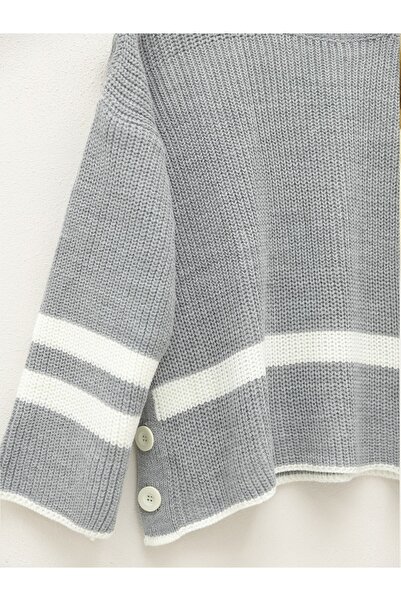 Modamorfo Pulover tricotat cu nasturi pe laterale -gri