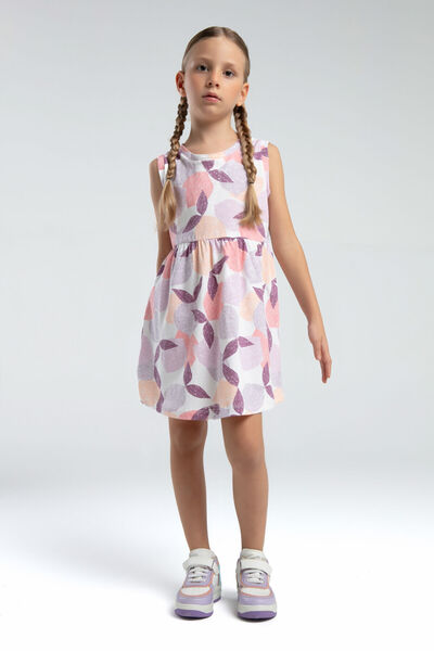 Rolypoly Girl's Crew Neck Unprinted Summer Regular Fit Pink Dress Rp3619-C-V2