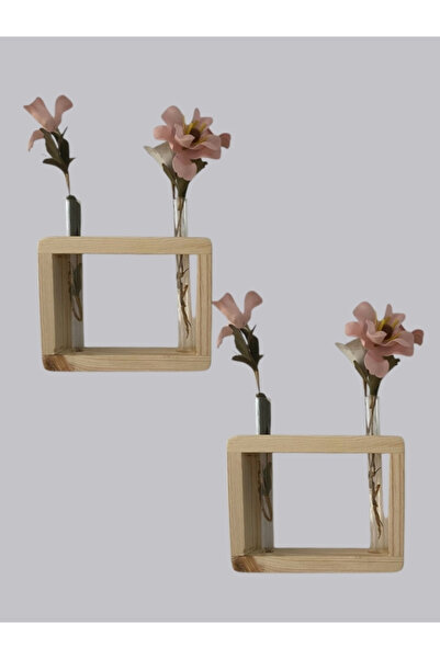 ÇağlaDesign Fanus Deney Tüplü Ahşap Dekoratif Çiçeklik - Masa üstü