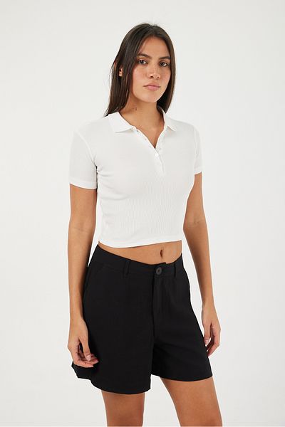 POODLE Women's Polo Neck Crop Basic T-Shirt