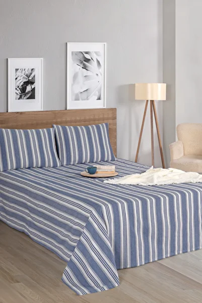 Eponj Home Navy Blue Soft Line Single Sport Striped Sheet and Pillowcase Set