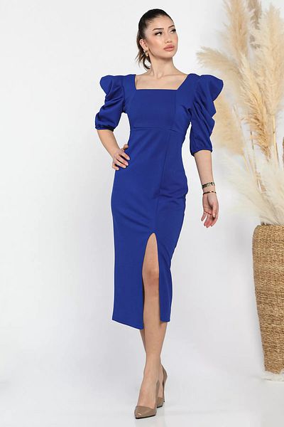 GÜLSELİ Sax Blue γυναικείο φόρεμα με τετράγωνο λαιμό με σχισμή πλάτη