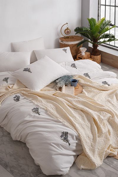 Unica Jade Pique Duvet Cover Set Gray - 7 Pieces