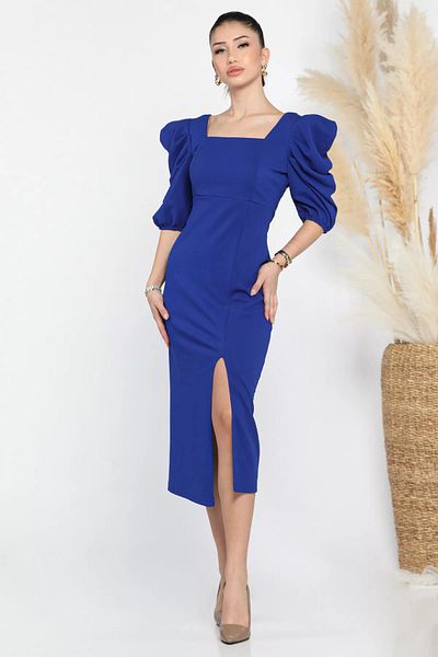 GÜLSELİ Sax Blue γυναικείο φόρεμα με τετράγωνο λαιμό με σχισμή πλάτη