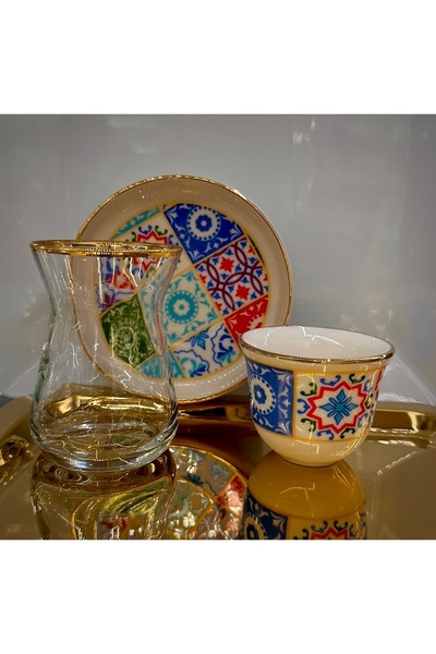 DUKKANI ISTANBUL 18 Piece Ethnic Tea Cup Set - with Mirra Cup