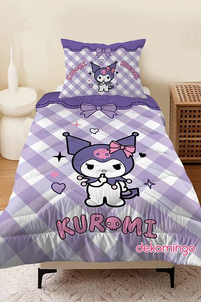 dekomingo Purple-Quared Kuromi̇ Baby and Children's Room Quilted Quilt