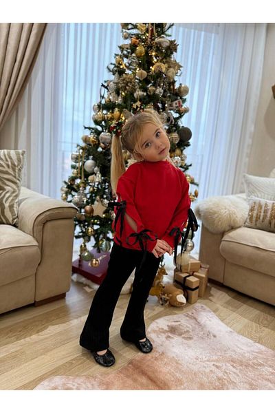 YARENKİDS Red Bow Detailed Suit Set for Girl