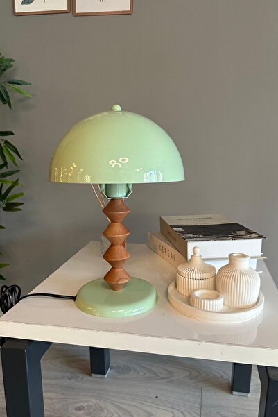 Bamyum Mint Mantar Masa Lambası Q Ahşap Dekoratif Abajur Çocuk Odası Başucu Lambası Okuma Lambası