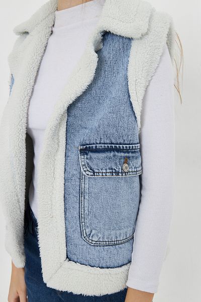 comstar Women's Double Pocket Plush Denim Vest