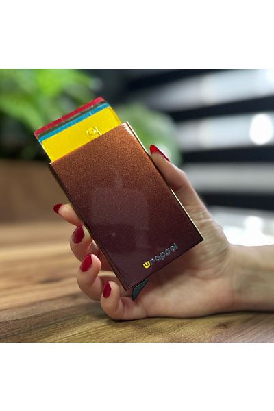 Wrapsol Bright Autumn - Θήκη κάρτας με μηχανισμό, Προστασία RFID, Αλουμινένια θήκη πιστωτικής κάρτας με αυτόματο μηχανισμό