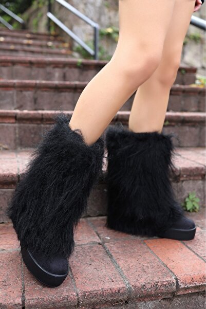 Prestij Yüksek Taban Tüylü Siyah Kadın Bot