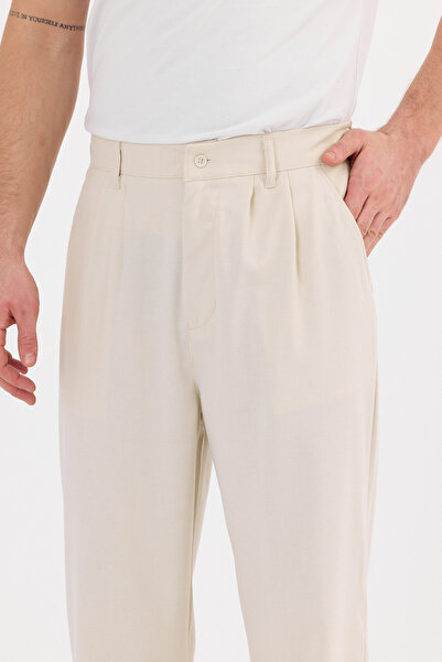 HAWKKİNG Men's Pleated Baggy Pattern Fabric Trousers