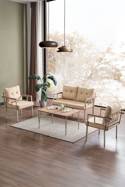 Evdemo Saye Metal Bahçe Balkon Oturma Takımı 2+1+1+Orta Sehpa Cappuccino