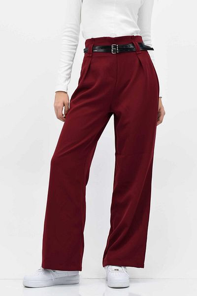 birizmoda Burgundy Palazzo Trousers - Double Belt
