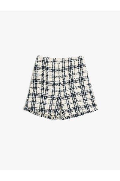 Koton Karierte, gemusterte Tweed-Shorts mit hoher Taille