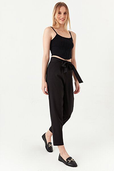 Select Moda Γυναικείο παντελόνι με μαύρη ζώνη με ελαστική μέση, άνετο κοψίματος