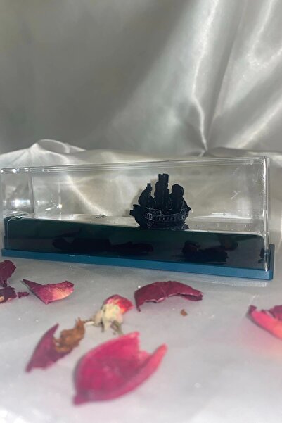 RaHan Batmayan Gemi Karayip Korsanları Siyah İnci Akvaryum İçinde Lüks Hediyelik 14x5x4 cm