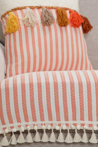 Aisha's Design 75X90 cm Striped Seat Cover - Pompom and Tassel Detail, Ko-39T
