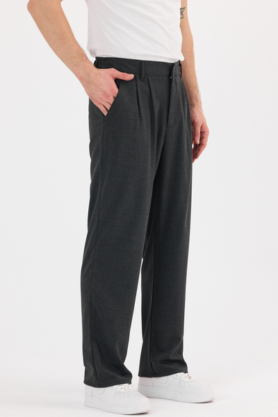 HAWKKİNG Men's Pleated Baggy Pattern Fabric Trousers