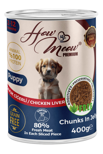 how&meow 12 Adet Jöleli Parça Etli Yavru Köpek Yaş Maması Tavuk Ciğerli 400 gram