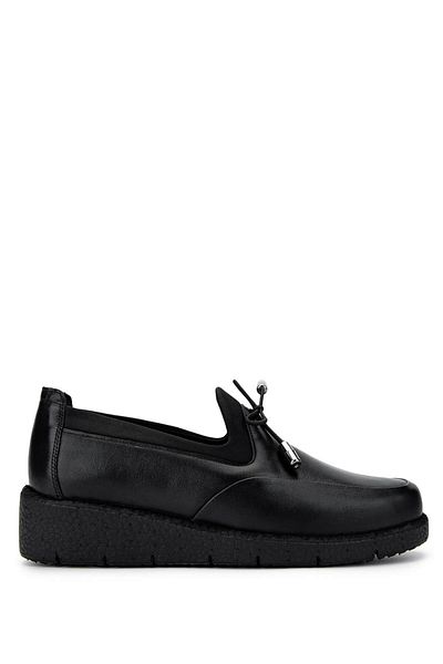 Tamer Tanca Woman's Genuine Leather Black Leather Casual Shoes