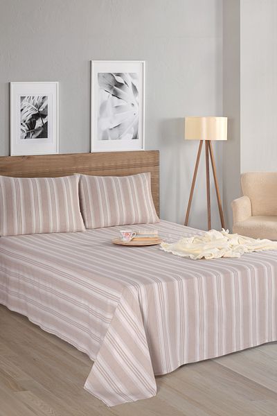 Eponj Home Set cearșaf sport cu dungi bej + husă de pernă - Double Soft Line