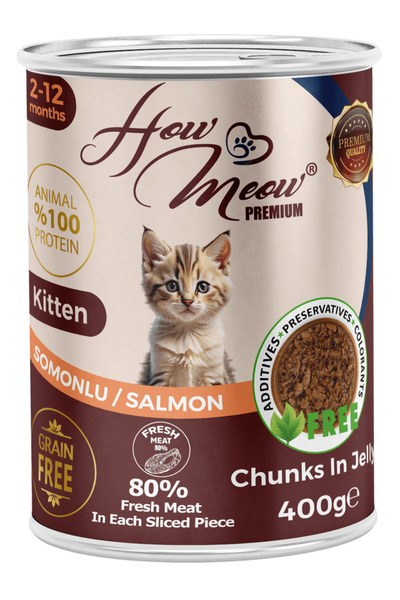 how&meow 12 Adet Jöleli Parça Etli Yavru Kedi Yaş Maması Somonlu 400 gram