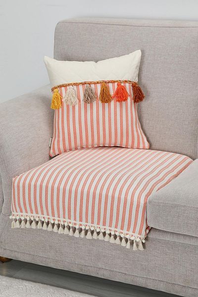 Aisha's Design 75X90 cm Striped Seat Cover - Pompom and Tassel Detail, Ko-39T