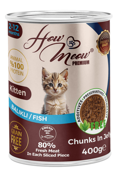 My Food HOW MEOW 12 ADET JÖLELİ PARÇA ETLİ YAVRU KEDİ YAŞ MAMASI BALIKLI 400 ...